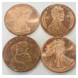 4 PIECES 1 OZ EACH COPPER COINS