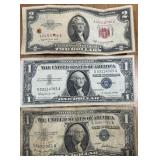 2 1 DOLLAR SILCER CERTIFICATES & 2DOLLAR RED SEAL