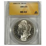 1881-S MORGAN SILVER DOLLAR MS63