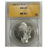 1881-S MORGAN SILVER DOLLAR MS61