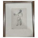 SIGNED INK AND PASTEL ON PAPER
