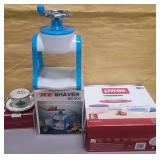 11 - ICE SHAVER,PYREX BOWLS, TEACUP & SAUCER