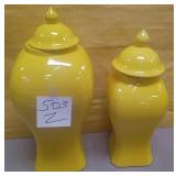 503 - TWO YELLOW CERAMIC GINGER JARS (Z)