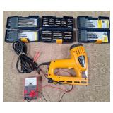 11 - BOSTICH ELECTRIC STAPLE NAIL GUN, DRILL BITS