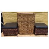 503 - RATTAN HAMPER & STORAGE FOOTSTOOLS