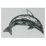 STERLING SILVER DOLPHIN BROCH  6.80GRS