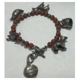 STERLING SILVER CORAL CHARM BRACELET 40.1 GRS