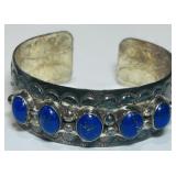 STERLING SILVER LAPIS CUFF BRAC. SIGNED 32.50 GRS