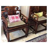 S2 - VINTAGE CHINESE ARM CHAIRS, PILLOWS, TABLE