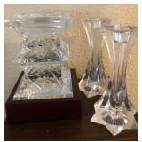 S2 - THREE CRYSTAL CANDLE HOLDERS (L82)
