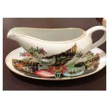 S2 - CHINESE HAND-PAINTED SAUCE BOAT & SAUCER (L25