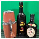 11 - VINTAGE ICE CRUSHER & TWO BOTTLES (B95)