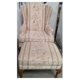 11 - UPHOLSTERED WING BACK CHAIR & OTTOMAN