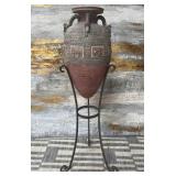 513 - RUSTIC-STYLE URN WITH WROUGHT IRON STAND (U5