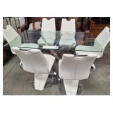 11 - GLASS TOP TABLE WITH SIX CHAIRS