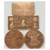 4 PIECES 1 OZ EACH COPPER COINS