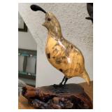 S1 - CARVED WOOD QUAIL SIGNED 7.5"T (L81)