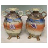 N1 - TWO HAND PAINTED NIPPON-ERA VASES (K78)