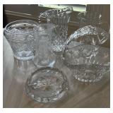 J1 - VINTAGE GLASS PITCHERS, GLASS BASKET, VASES
