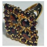 GOLD PLATED STERLING SILVER GARNET RING SIZE7
