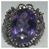 STERLING SILVER AMETHYST RING 8.40GRS