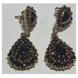 GOLD PLATED STERLING SILVER GARNET EARR. 11.10GRS