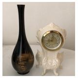 J1 - PORCELAIN CLOCK (AS IS), DECORATIVE VASE (B6)
