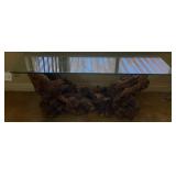 M - BURL WOOD & GLASS CONSOLE TABLE (L38)