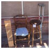 M - VINTAGE CHAIR, STOOL, CRUTCHES, BANISTER POSTS