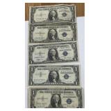 5PCS 1DOLLAR SILVER CERIFICATE