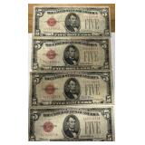 4 PCS 5 DOLLAR RED SEAL
