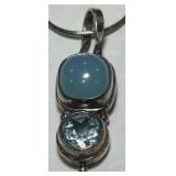 STERLING SILVER SARDA BLUE TOPAZ NECKLACE 9.9 GRS