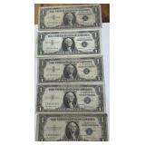5PCS 1DOLLAR SILVER CERIFICATE
