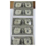 5PCS 1DOLLAR SILVER CERIFICATE
