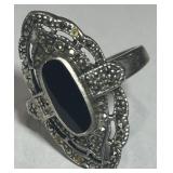 STERLING SILVER MARCASITE & ONYX RING SIZE 8