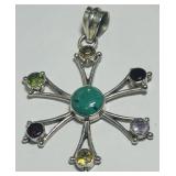 A LARGE STERLING SILVER GEMSTONES PENDANT 8.00GRS