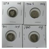 4 SILVER BARBER DIME