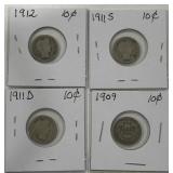 4 SILVER BARBER DIME