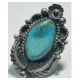 STERLING SILVER TURQOUISE RING SIZE 6   9.90GRS