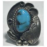 STERLING SILVER TURQUOISE RING SIZE 8  10 GRS
