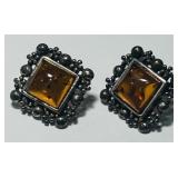 STERLING SILVER AMBER EARRINGS 4.40GRS