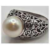 N1 - STERLING SILVER & PEARL RING SIZE 7.5 (L150)