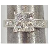 14K WHITE GOLD RING W/DIAMONDS SIZE 6, 4.5GRAMS