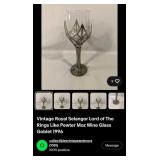 J1 - PAIR OF PEWTER & GLASS STEM WINE GLASSES (M47