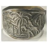 SILVER TONE PICTORIAL CUFF BRACELET