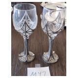 J1 - PAIR OF PEWTER & GLASS STEM WINE GLASSES (M47