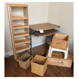 J1 - COMPUTER DESK, STEP STOOL, BASKETS, SHELVING