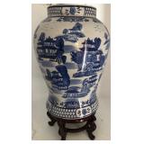 P - BLUE & WHITE WARE VASE WITH STAND 21'T (AL8)