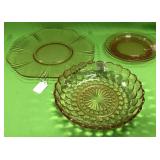 U - THREE PIECES AMBERGLASS PLATES & BOWL (A22)