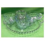 U - VINTAGE ACNHOR BUBBLE GLASS CUPS, PLATTER